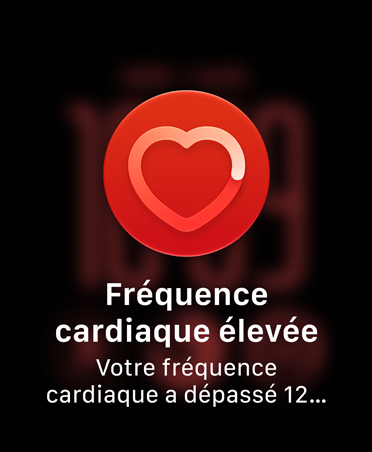 Notification de fréquence cardiaque élevée, icône du contour blanc d’un cœur dans un cercle rouge