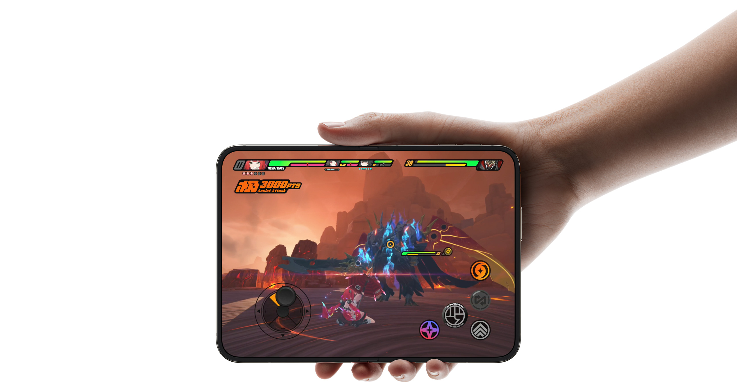 iPhone Duo, ouvert en position horizontale, l’app iMovie s’affiche sur l’écran interne