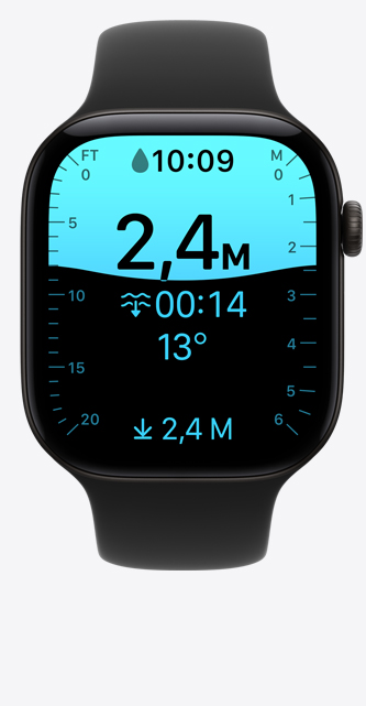 Apple Watch Series 12, caja de aluminio, color negro, pantalla de la app Profundidad, inmersión a 2.4 metros, correa deportiva, color negro
