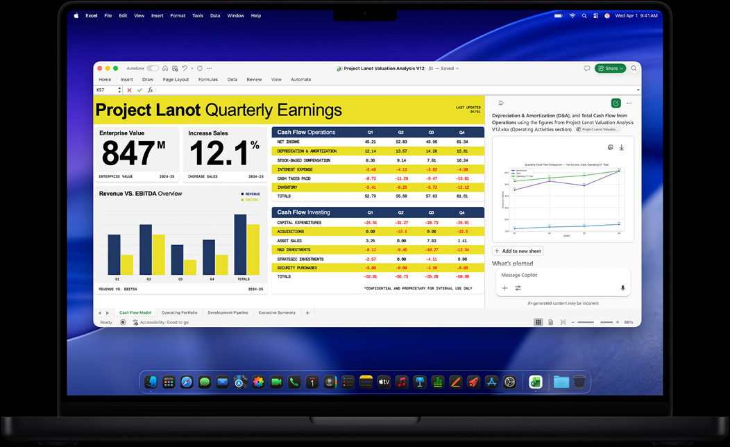 Pantalla de un MacBook Pro con Excel que se usa para crear un informe de beneficios trimestral