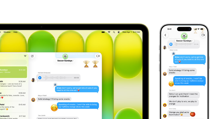 MacBook Neo az iPhone-tükrözéssel, a kijelzőn egy szövegfolyam.