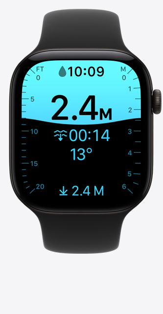 Apple Watch Series 12, caja de aluminio, color negro, pantalla de la app Profundidad, inmersión a 2.4 metros, correa deportiva, color negro
