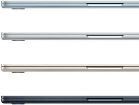 الجزء الجانبي الخارجي لأربعة أجهزة MacBook&nbsp;Air‏ يبيّن أربعة ألوان مختلفة