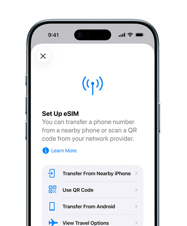 iPhone Air, front exterior, using the Set Up Mobile Service feature to easily transfer a phone number with eSIM