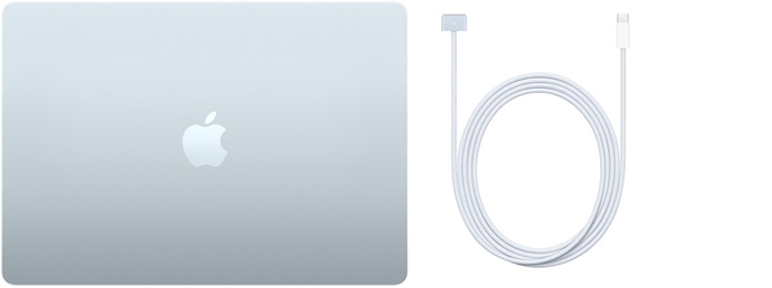 MacBook Air de 15 inchi și cablu USB‑C la MagSafe 3
