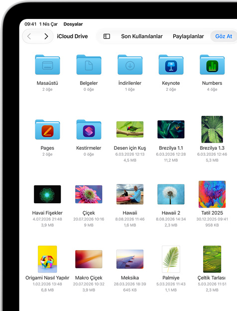iCloud Drive’daki dosyaların ve klasörlerin görüldüğü bir iPad ekranı