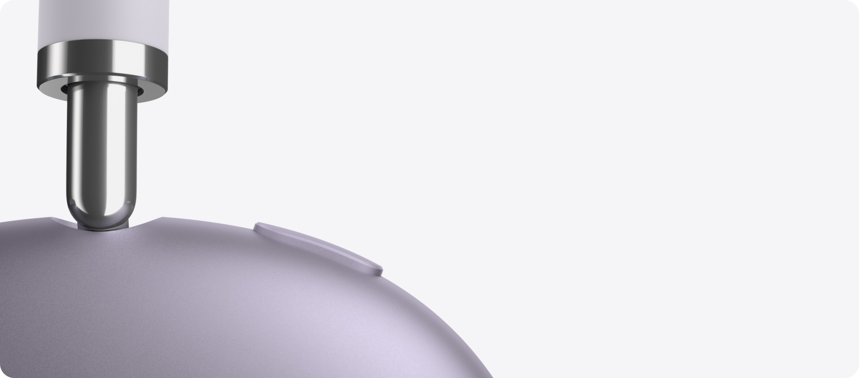 AirPods Max 2, pohľad zboku, detail teleskopického ramena, náušník, tlačidlo potláčania hluku
