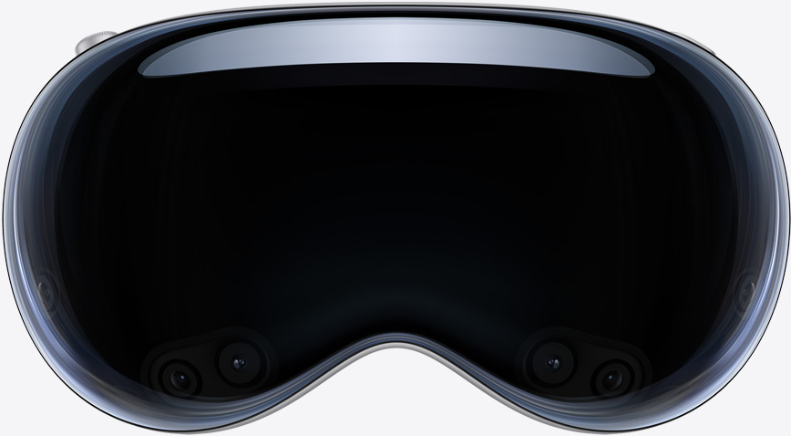 Apple Vision Pro, face avant, noir, Digital Crown dans le coin supérieur gauche