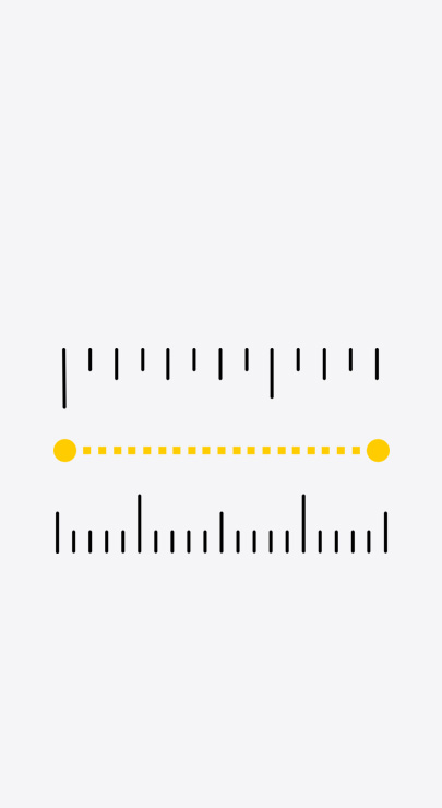 Guidelines and marks for inches and centimetres in the Measure app