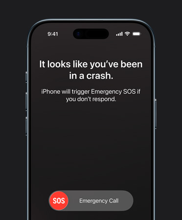 Vista frontal do iPhone Air com a funcionalidade Deteção de acidente em utilização