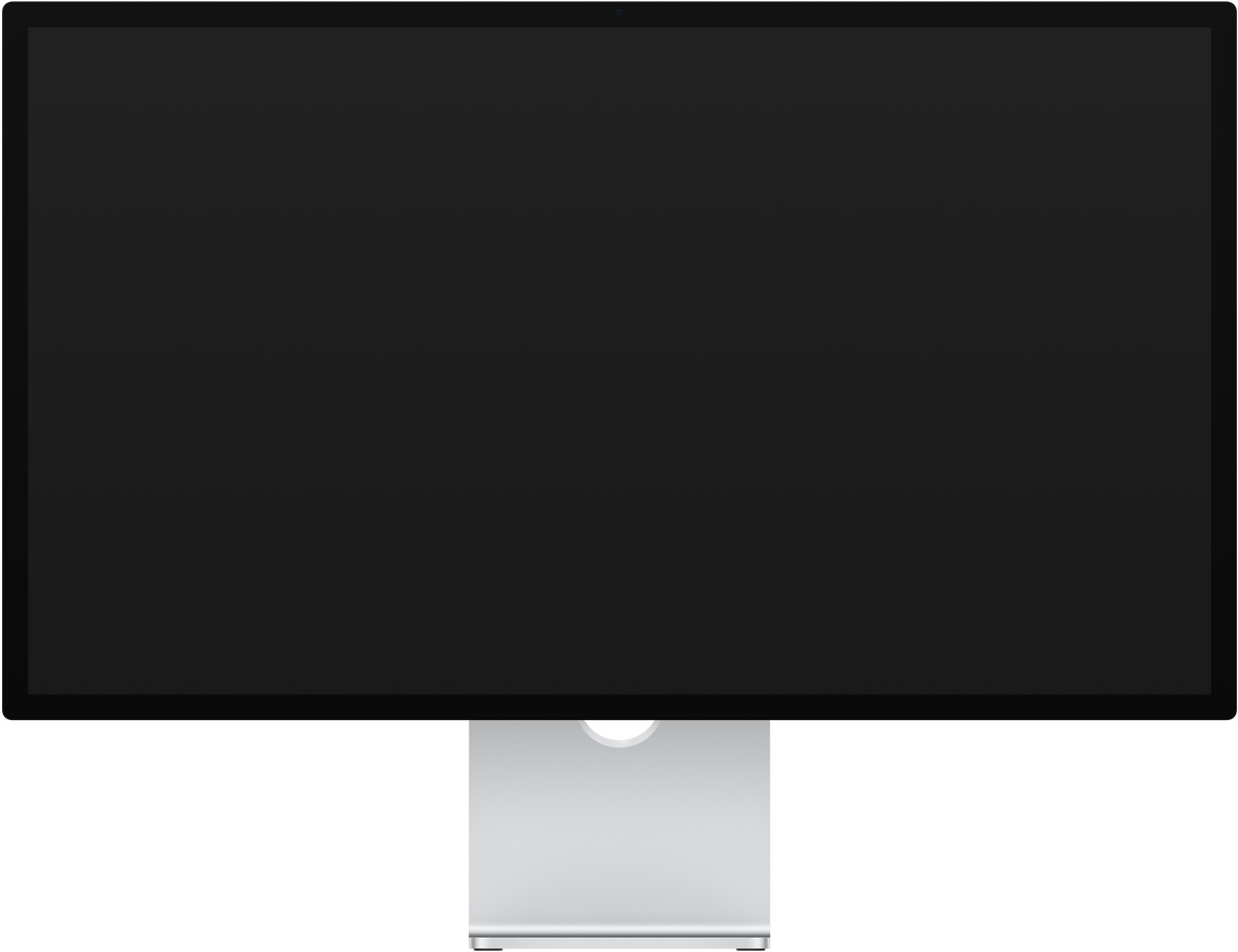 Colourful ribbon-like objects fill the screen: zooming out, it’s revealed to be the wallpaper of Studio Display